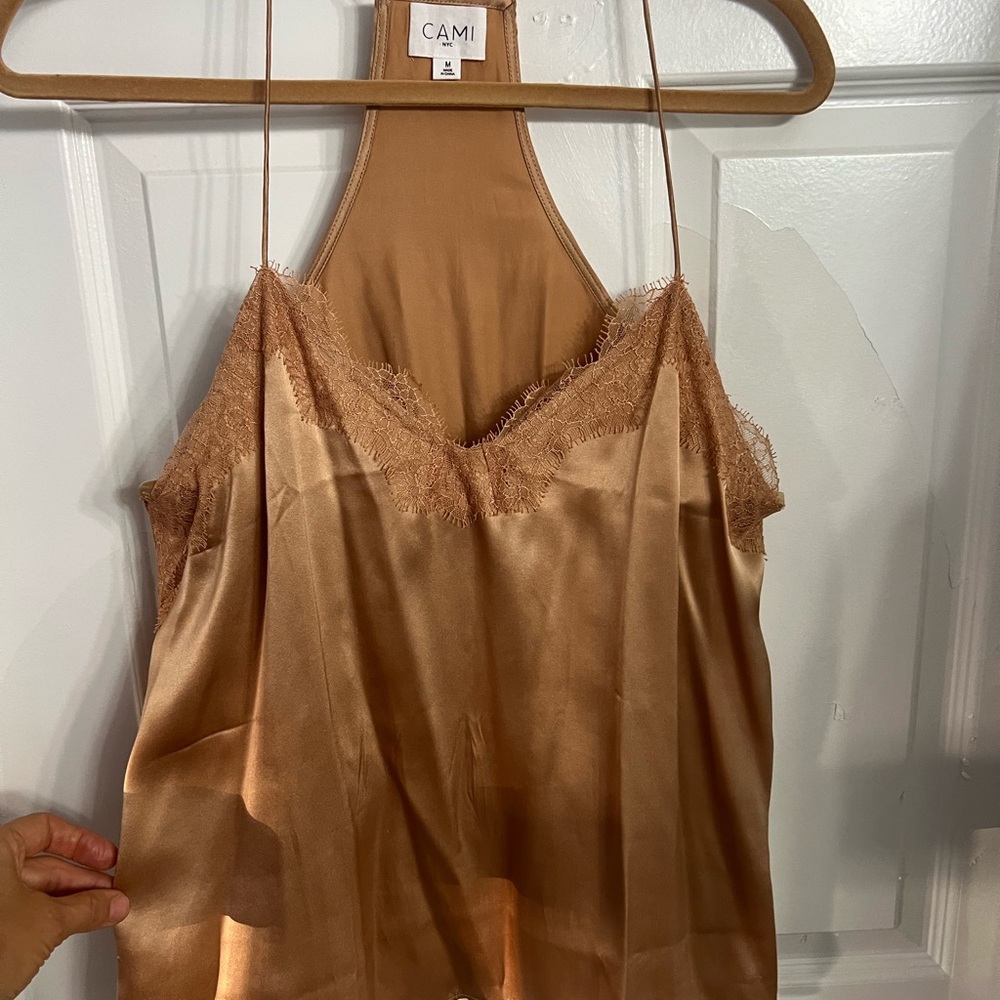Cami NYC Satin Lace Trim Cami in Copper Brown
